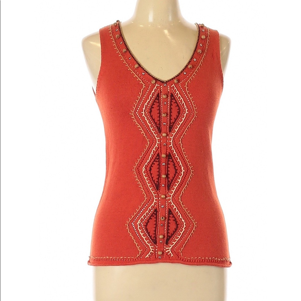 Harold's Orange Embroidered Sleeveless Knit Top